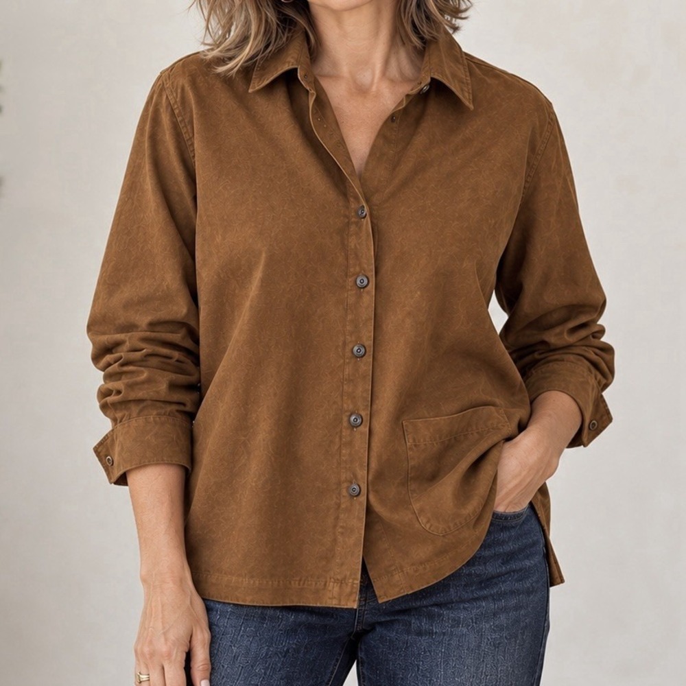 Chico's Shirt Jacket 2 L Brown Faux Suede Button Up Western Boho Ranchcore Fall